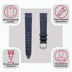 Arbor V-Stitch Denim Design Echtes Leder Uhrenarmband - Marineblau