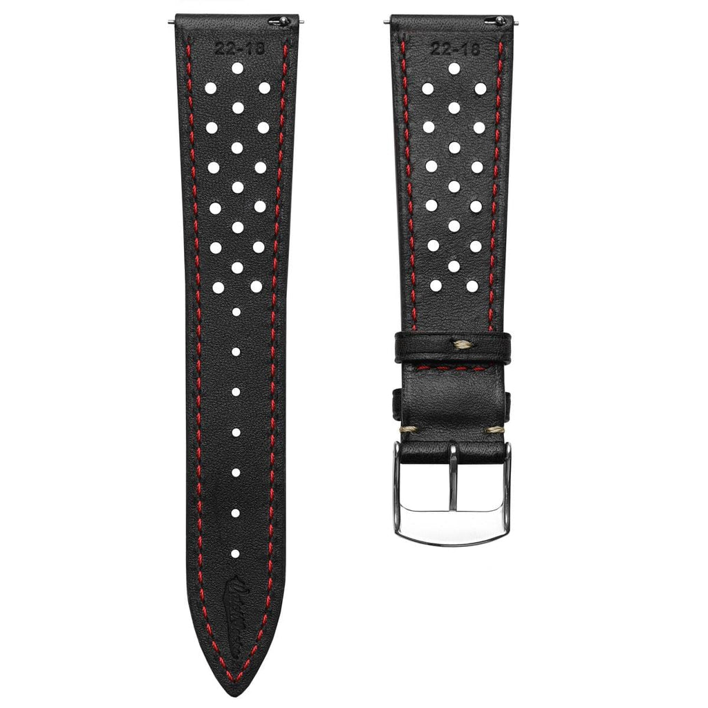 Dây đeo đồng hồ da đục lỗ Beaufort Racing Badalassi Carlo Minerva Box - Màu đen