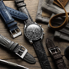 Vòng tay pour montre en cuir fait main avec jambe d'autruche Durbuy - Bleu mat