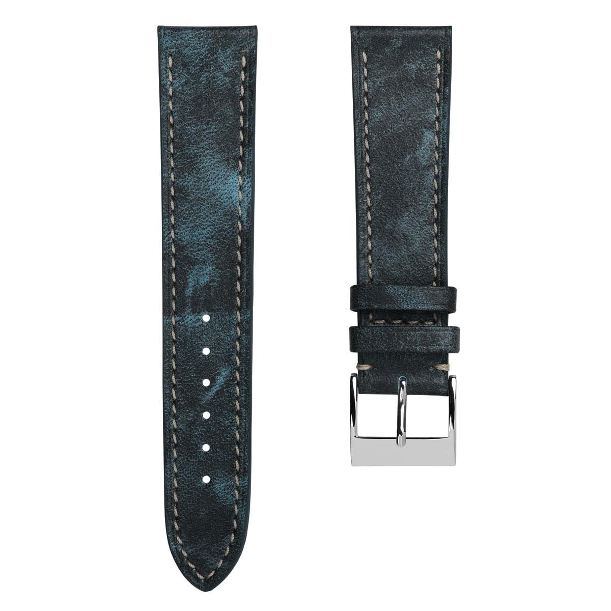Vòng tay pour montre en cuir de veau à patine tấm Rochefort - Couleur jean bleu