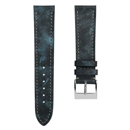Vòng tay pour montre en cuir de veau à patine tấm Rochefort - Couleur jean bleu