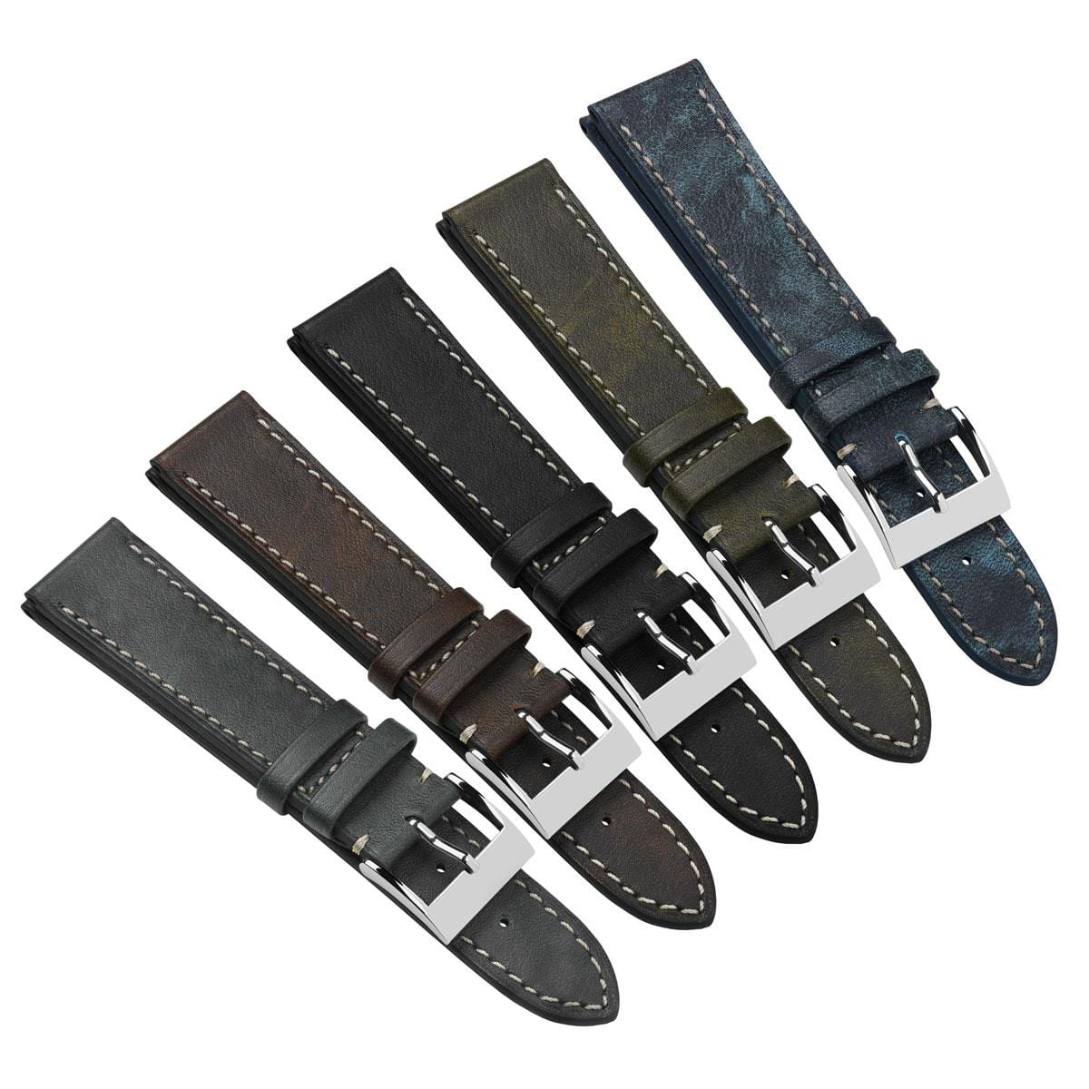 Vòng tay pour montre en cuir de veau à patine tấm Rochefort - Couleur jean bleu