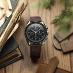 Bracelet de Montre en Cuir Nubuck Plat Mozet Fait Main - Marron Chocolat