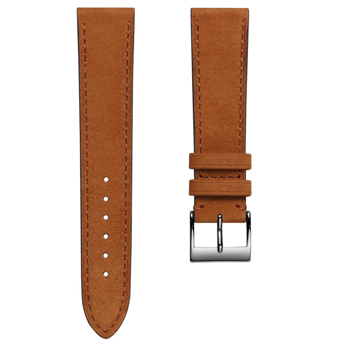 Dây đeo đồng hồ Mozet bằng da nubuck phẳng, làm thủ công - Màu Cognac