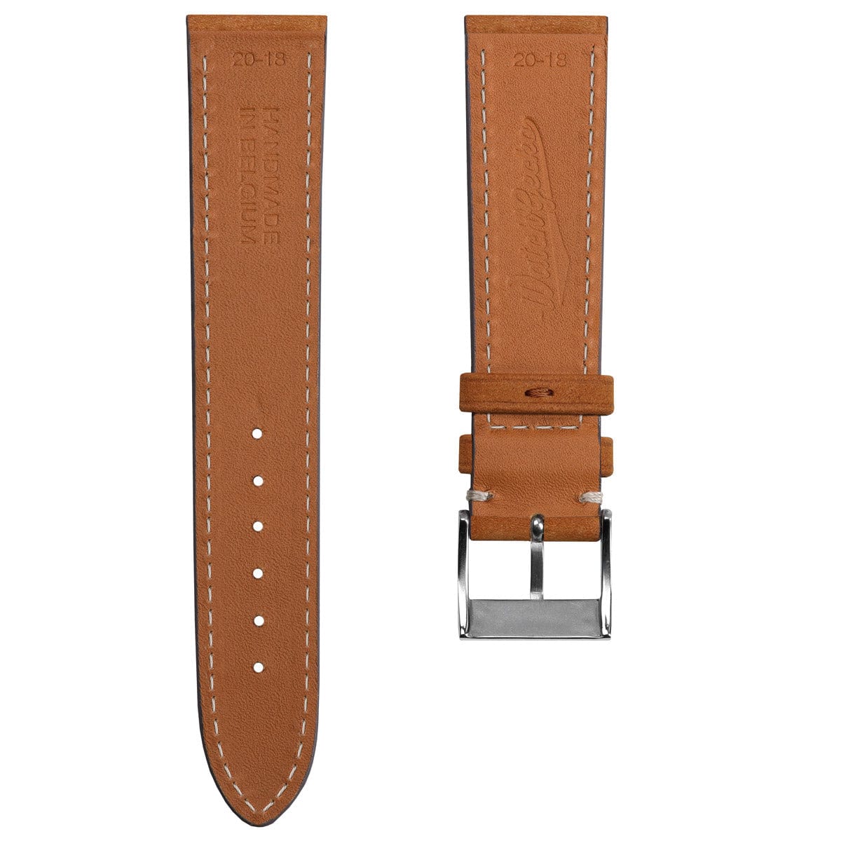 Dây đeo đồng hồ Mozet bằng da nubuck phẳng, làm thủ công - Màu Cognac