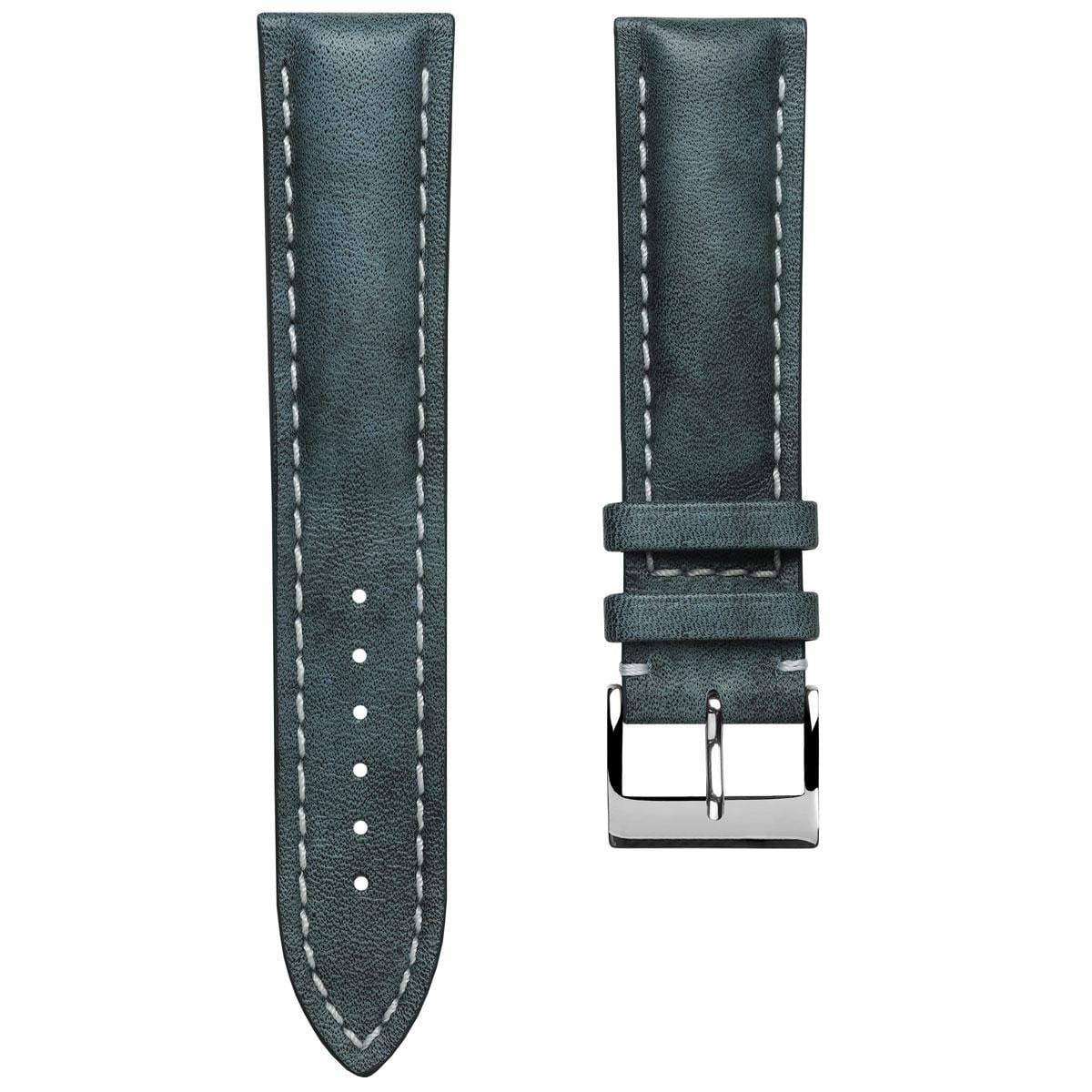 Armband aus Dickem, gepolstertem Leder im Vintage-Design – Patina Blau Jeanskraft