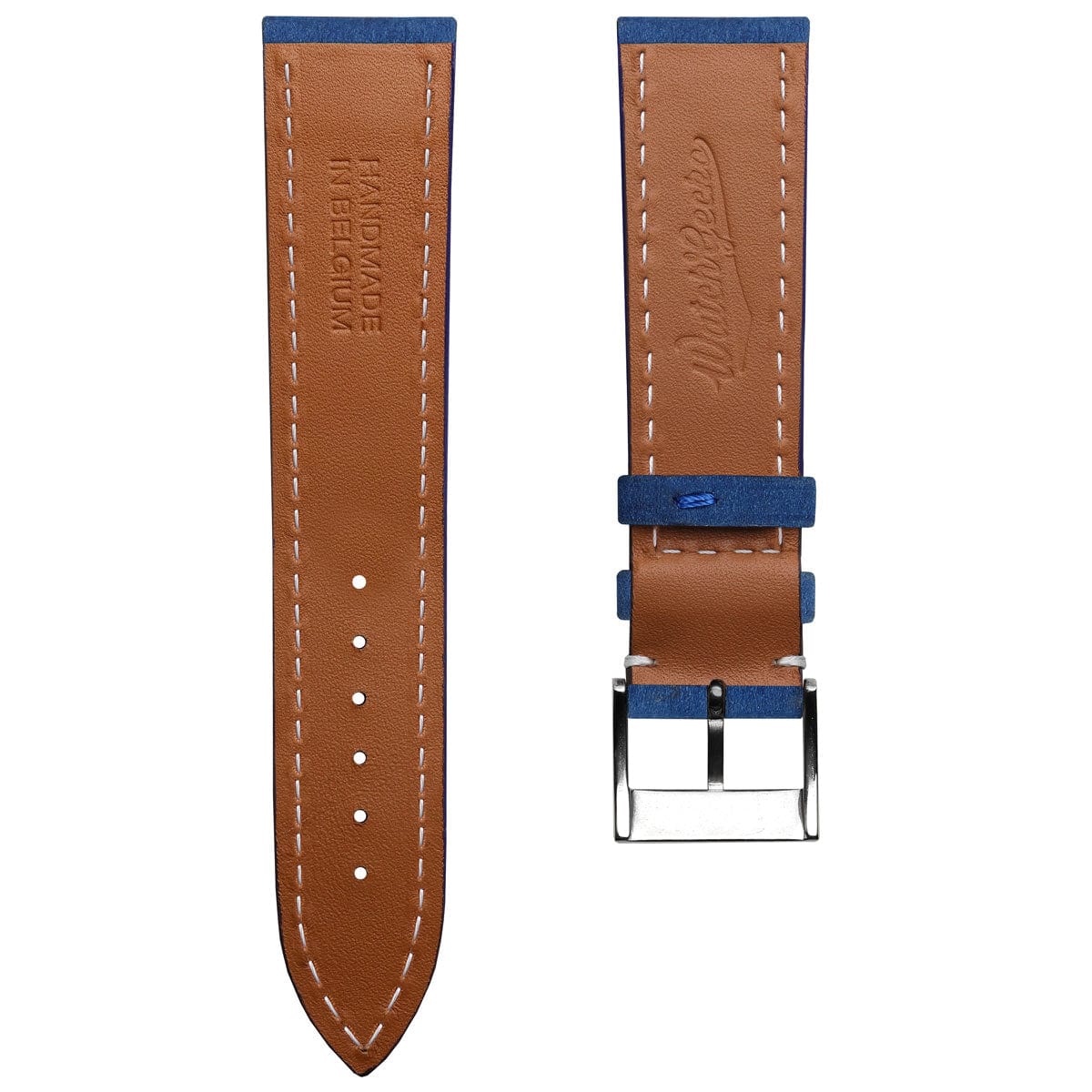 Vòng tay en cuir épais et rembourré pour montre Ostend - Nubuck bleu azur