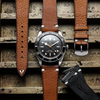 Dây đeo đồng hồ Overton Conceria Opera bằng da lộn, đường khâu chữ V - Màu nâu đậm