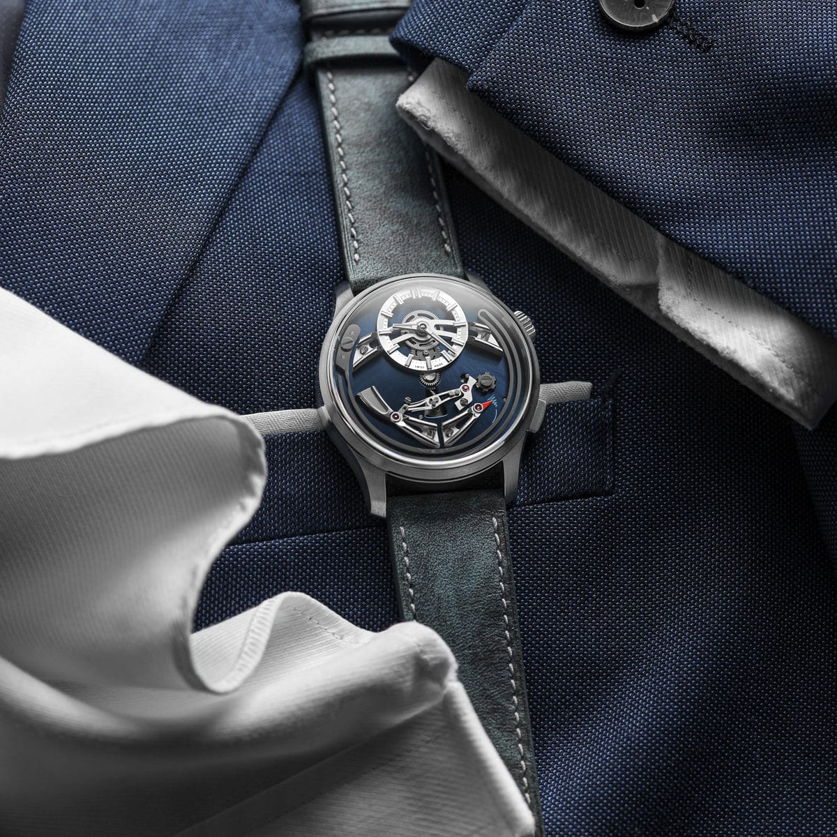 Vòng tay pour montre en cuir de veau à patine tấm Rochefort - Couleur jean bleu