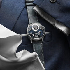 Vòng tay pour montre en cuir de veau à patine tấm Rochefort - Couleur jean bleu